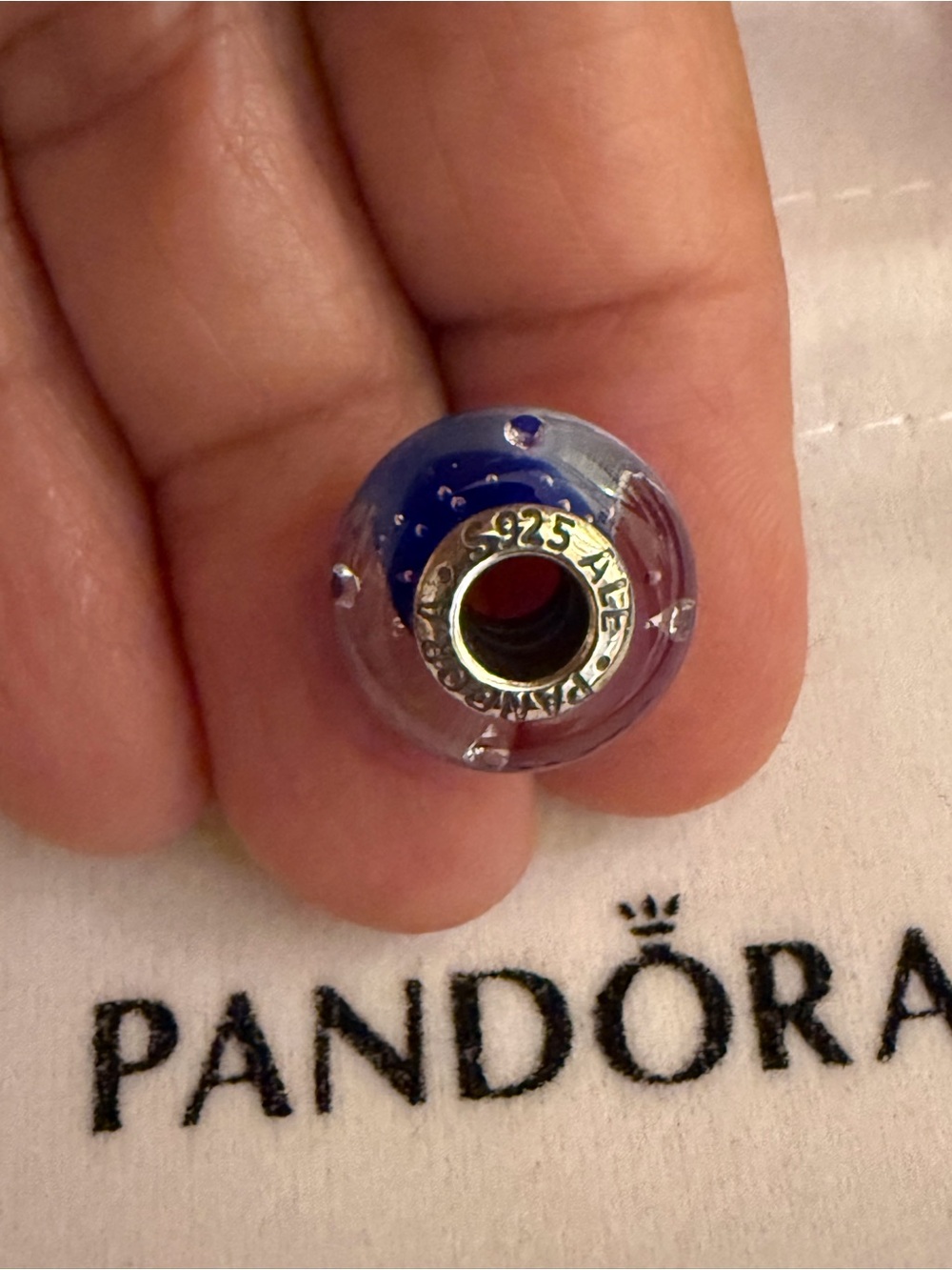 Pandora Blue Glass Murano Charm Bead with Sterling 925 Core